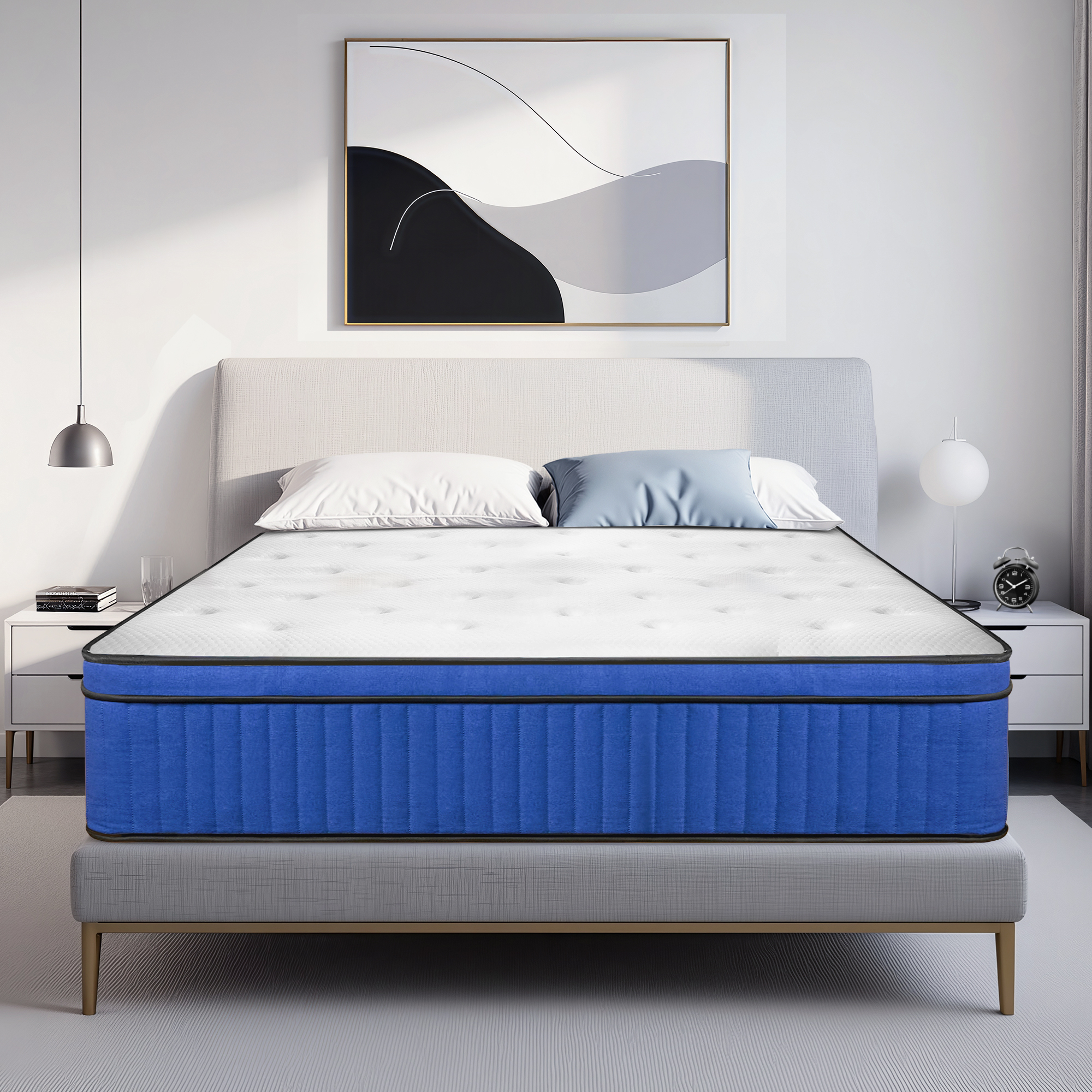 画板 1 Queen Mattress 10/ 12 inch, Hybrid Queen Size Mattress in a Box with Upgrade Innerspring, Blue - Image 1