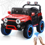 24V Kids Ride on Car, 2 Seater Ride on Toy for Big Kids with Remote Control, Kids Electric Vehicles Cars, 3 Speeds, LED Lights, Bluetooth Music, Red