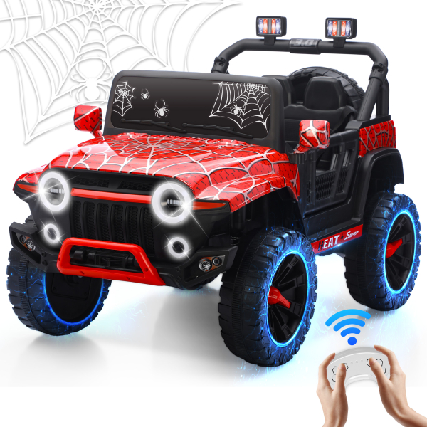24V Kids Ride on Car, 2 Seater Ride on Toy for Big Kids with Remote Control, Kids Electric Vehicles Cars, 3 Speeds, LED Lights, Bluetooth Music, Red