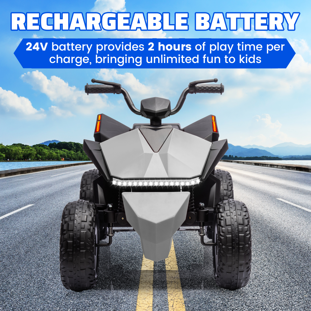 Kids ATV 4 Wheeler 24V, Ride on Toys Electric Car for Ages 3+ Toddlers Boys Girls with Remote Control, LED Headlights, Bluetooth, Music Player, Grey - Image 8