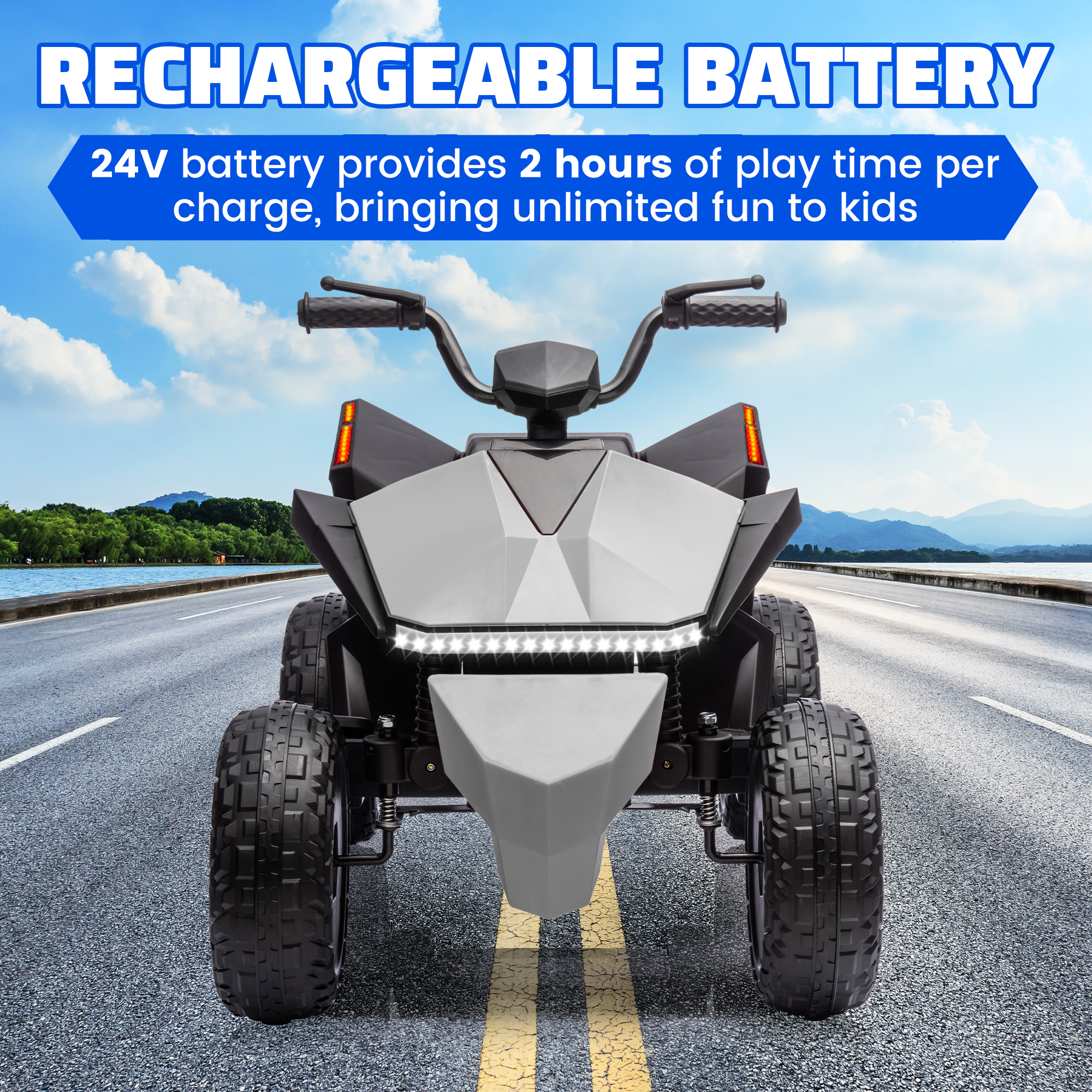24V 灰色 Kids ATV 4 Wheeler 24V, Ride on Toys Electric Car for Ages 3+ Toddlers Boys Girls with Remote Control, LED Headlights, Bluetooth, Music Player, Grey - Image 8