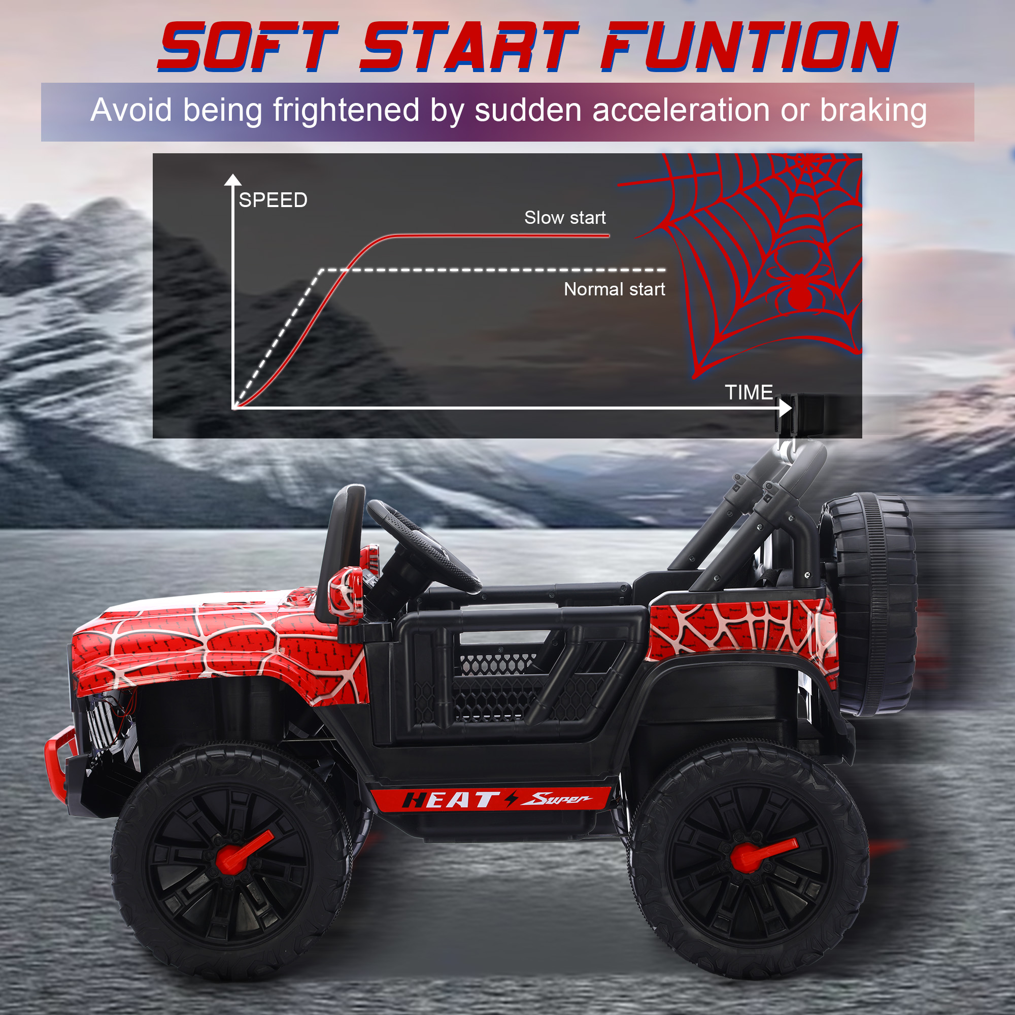 3 24V Kids Ride on Car, 2 Seater Ride on Toy for Big Kids with Remote Control, Kids Electric Vehicles Cars, 3 Speeds, LED Lights, Bluetooth Music, Red - Image 3