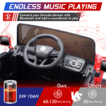 24V Kids Ride on Car, 2 Seater Ride on Toy for Big Kids with Remote Control, Kids Electric Vehicles Cars, 3 Speeds, LED Lights, Bluetooth Music, Red - Image 6