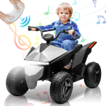 Kids ATV 4 Wheeler 24V, Ride on Toys Electric Car for Ages 3+ Toddlers Boys Girls with Remote Control, LED Headlights, Bluetooth, Music Player, Grey