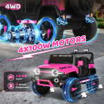 24V Kids Ride on Car, 2 Seater Ride on Toy for Big Kids with Remote Control, Kids Electric Vehicles Cars, 3 Speeds, LED Lights, Bluetooth Music, Pink - Image 2