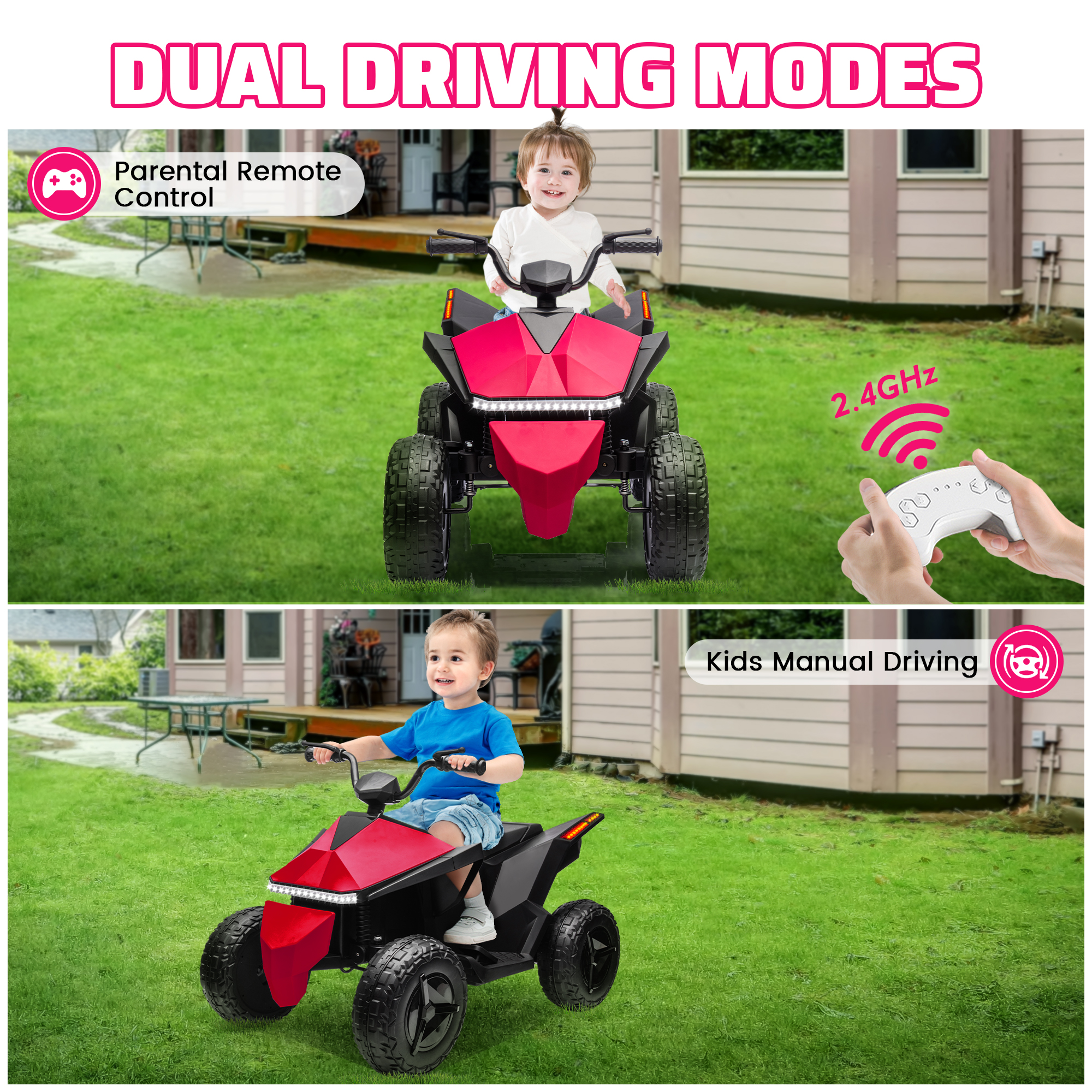 画板 3 Kids ATV 4 Wheeler 24V, Ride on Toys Electric Car for Ages 3+ Toddlers Boys Girls with Remote Control, LED Headlights, Bluetooth, Music Player, Pink - Image 2