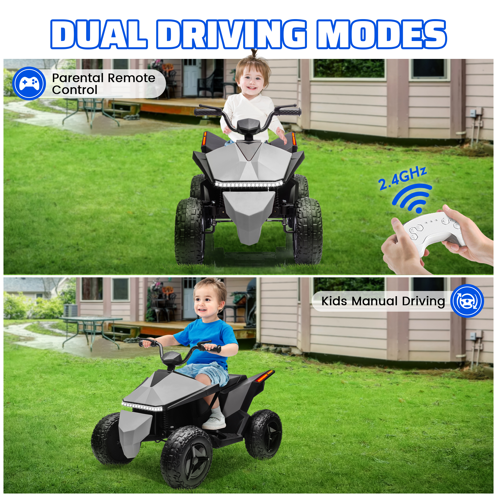 画板 3 Kids ATV 4 Wheeler 24V, Ride on Toys Electric Car for Ages 3+ Toddlers Boys Girls with Remote Control, LED Headlights, Bluetooth, Music Player, Grey - Image 2