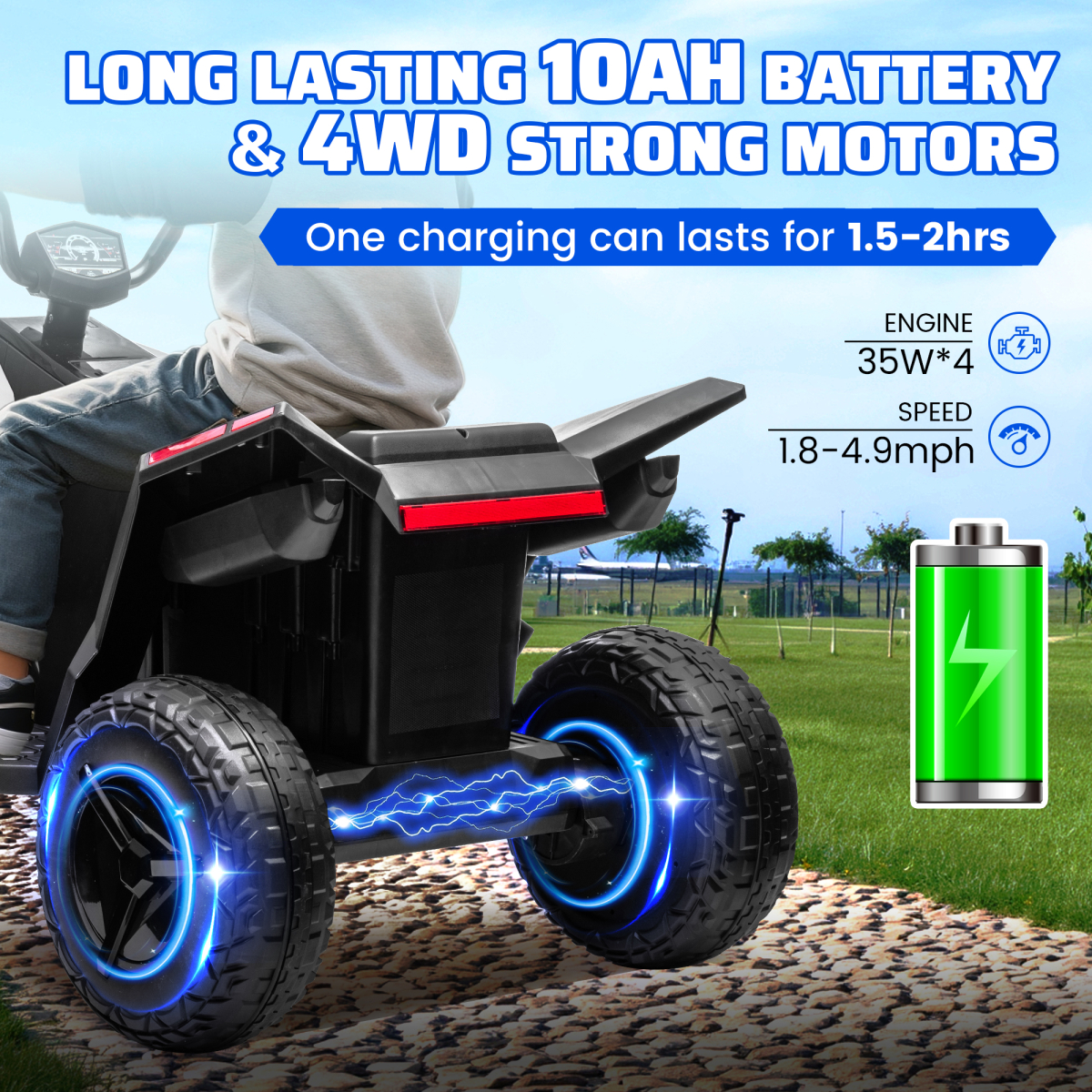 Kids ATV 4 Wheeler 24V, Ride on Toys Electric Car for Ages 3+ Toddlers Boys Girls with Remote Control, LED Headlights, Bluetooth, Music Player, Grey - Image 4