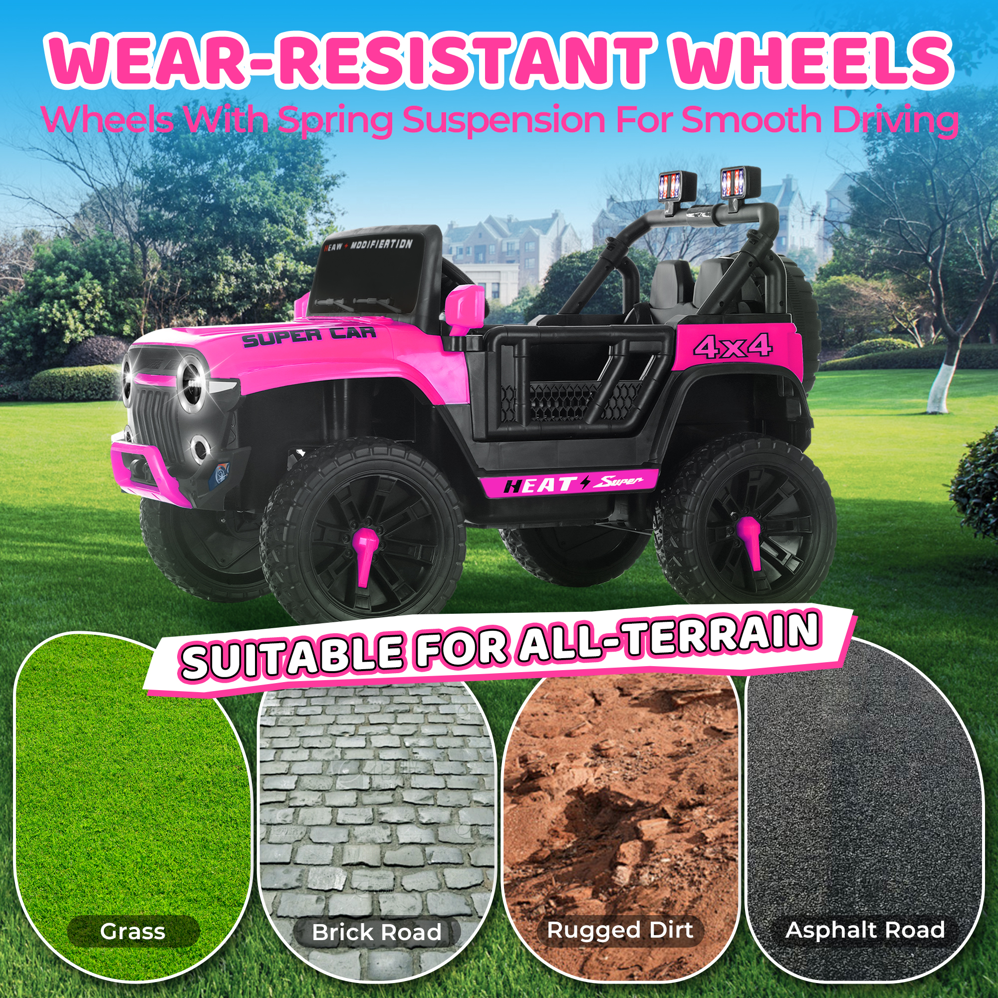 画板 5 24V Kids Ride on Car, 2 Seater Ride on Toy for Big Kids with Remote Control, Kids Electric Vehicles Cars, 3 Speeds, LED Lights, Bluetooth Music, Pink - Image 5