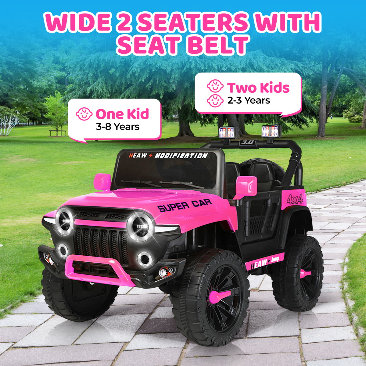 24V Kids Ride on Car, 2 Seater Ride on Toy for Big Kids with Remote Control, Kids Electric Vehicles Cars, 3 Speeds, LED Lights, Bluetooth Music, Pink - Image 6