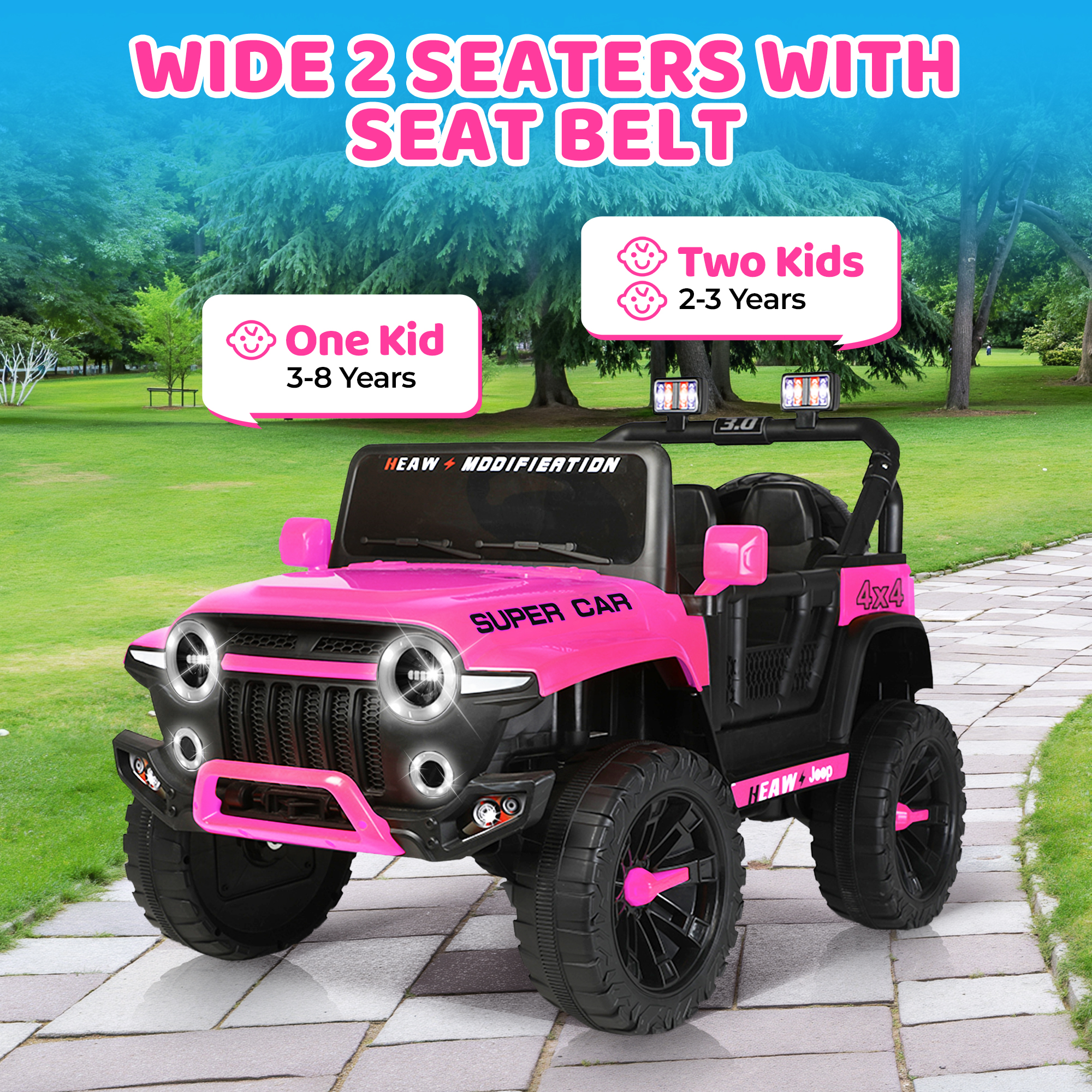画板 6 24V Kids Ride on Car, 2 Seater Ride on Toy for Big Kids with Remote Control, Kids Electric Vehicles Cars, 3 Speeds, LED Lights, Bluetooth Music, Pink - Image 6