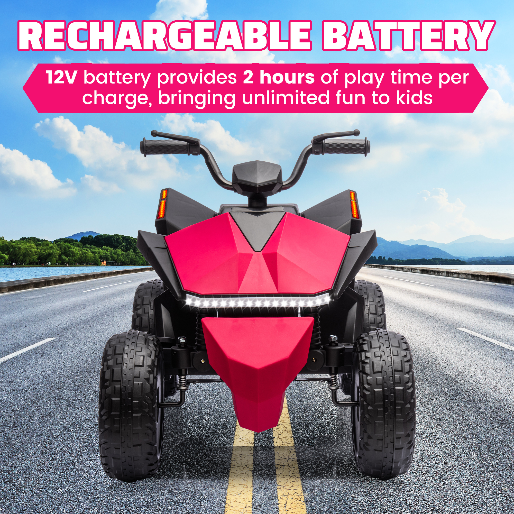 画板 6 Kids ATV 4 Wheeler 24V, Ride on Toys Electric Car for Ages 3+ Toddlers Boys Girls with Remote Control, LED Headlights, Bluetooth, Music Player, Pink - Image 8