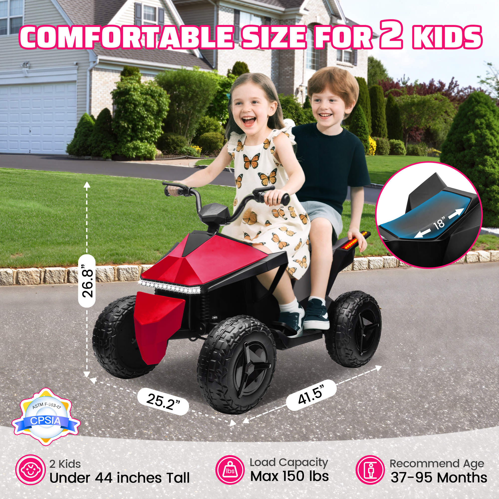 画板 7 Kids ATV 4 Wheeler 24V, Ride on Toys Electric Car for Ages 3+ Toddlers Boys Girls with Remote Control, LED Headlights, Bluetooth, Music Player, Pink - Image 4