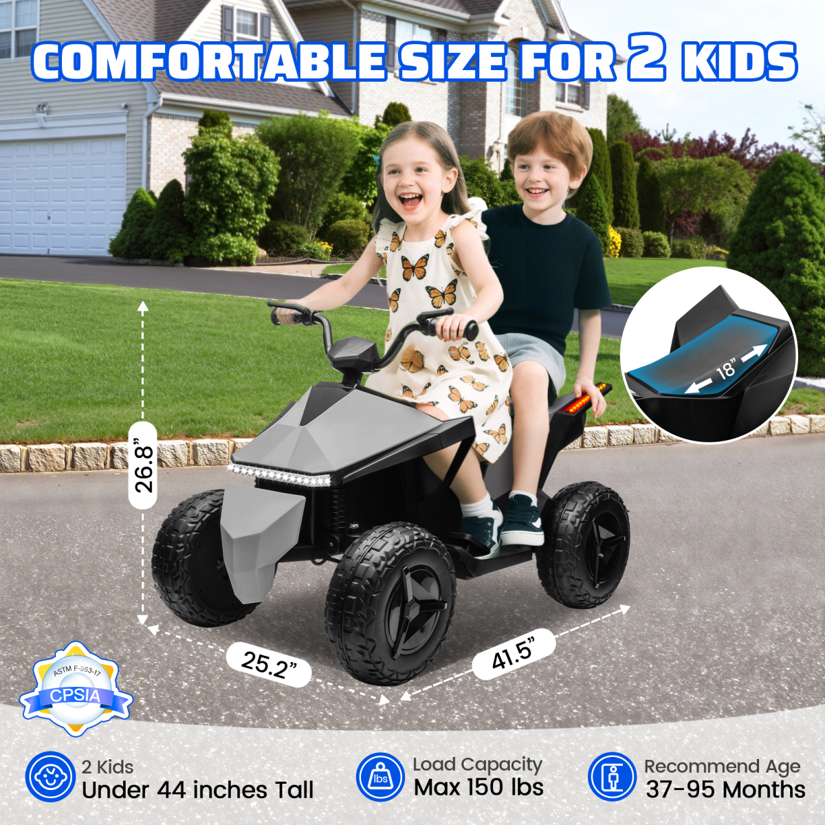 Kids ATV 4 Wheeler 24V, Ride on Toys Electric Car for Ages 3+ Toddlers Boys Girls with Remote Control, LED Headlights, Bluetooth, Music Player, Grey - Image 6