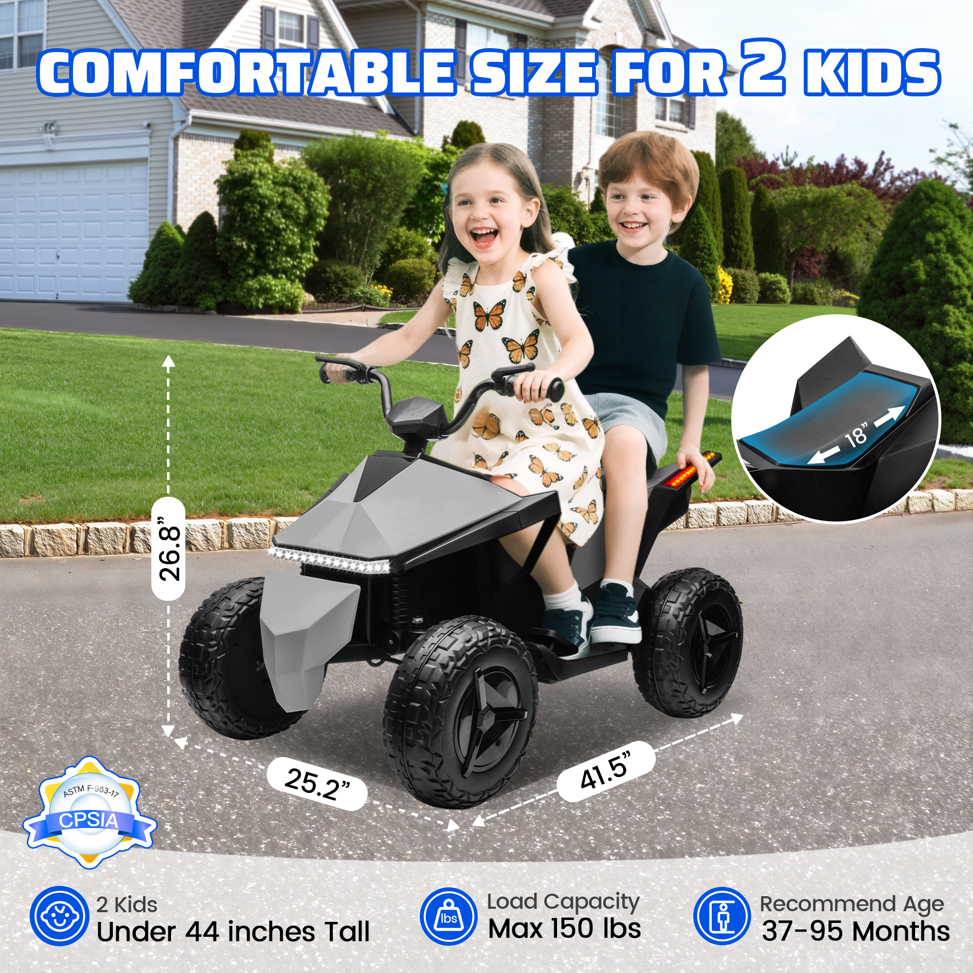 画板 7 Kids ATV 4 Wheeler 24V, Ride on Toys Electric Car for Ages 3+ Toddlers Boys Girls with Remote Control, LED Headlights, Bluetooth, Music Player, Grey - Image 6