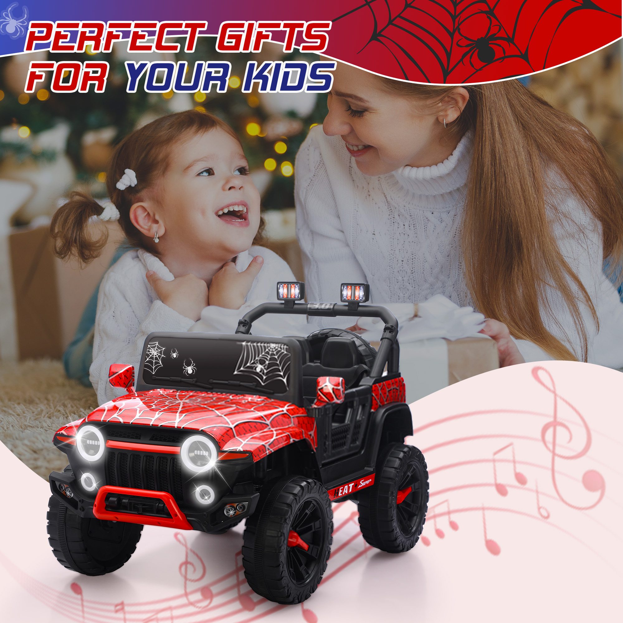 礼物 24V Kids Ride on Car, 2 Seater Ride on Toy for Big Kids with Remote Control, Kids Electric Vehicles Cars, 3 Speeds, LED Lights, Bluetooth Music, Red - Image 7